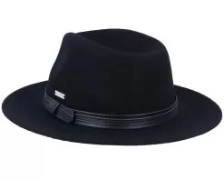Felt Black/Black Leather Fedora - Seeberger -Fashion Hat Online 4062845105124 2