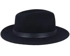 Felt Black/Black Leather Fedora - Seeberger -Fashion Hat Online 4062845105124 3