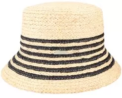 Raffia Cloche With Stripe Linen/Black Straw Hat - Seeberger -Fashion Hat Online 4062845206609 3