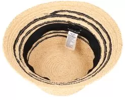 Raffia Cloche With Stripe Linen/Black Straw Hat - Seeberger -Fashion Hat Online 4062845206609 4