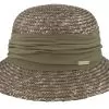 Wheat Braid Cloche With Fabric Flower Olive Straw Hat - Seeberger