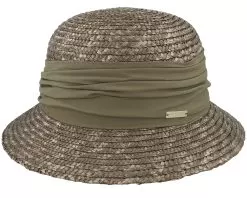 Wheat Braid Cloche With Fabric Flower Olive Straw Hat - Seeberger
