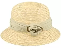 Wheat Braid Cloche With Fabric Flower Linen Straw Hat - Seeberger -Fashion Hat Online 4062845208627 3
