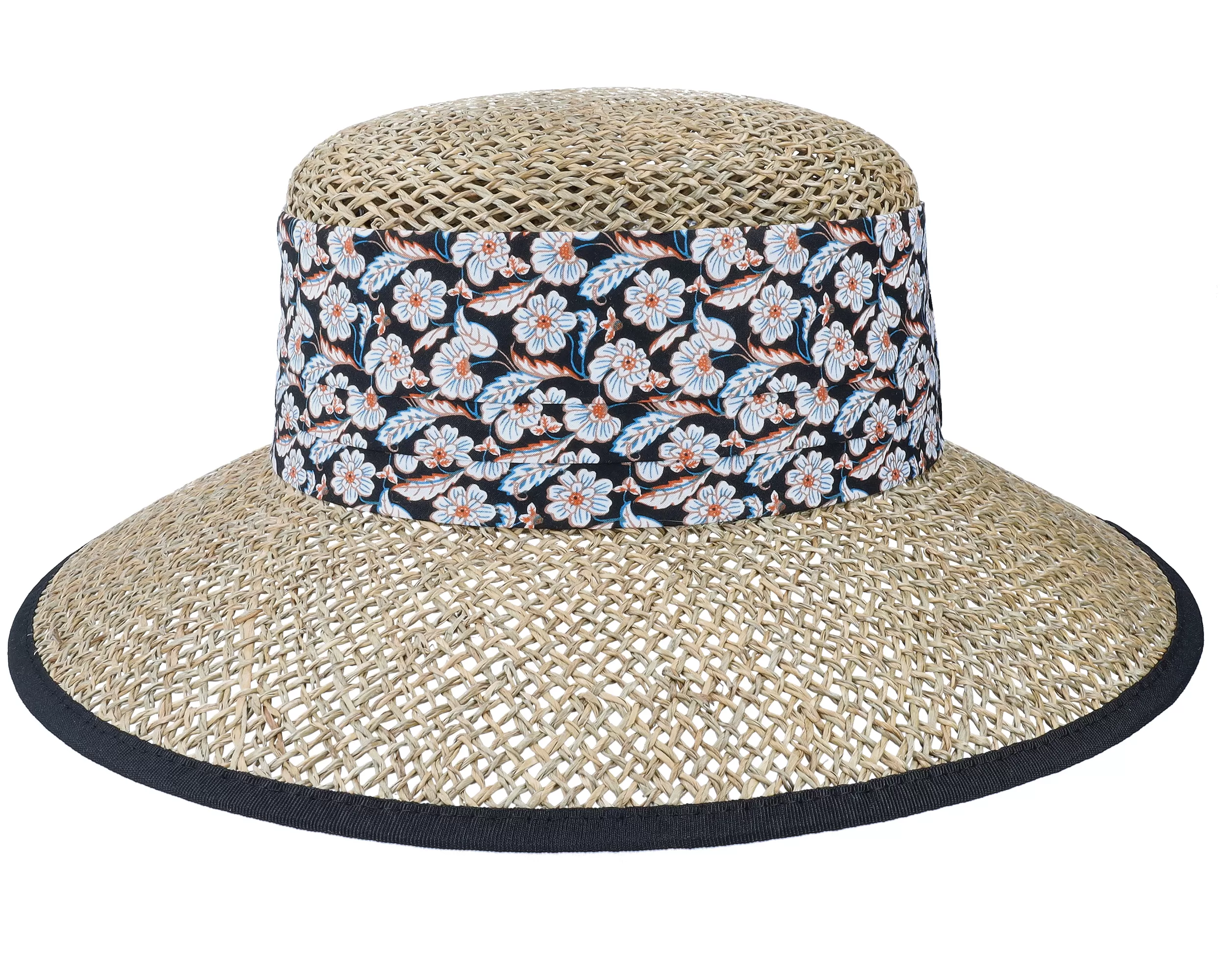 Seagras Floppy With Small Nature-Black Straw Hat - Seeberger 1 Seagras Floppy With Small Nature-Black Straw Hat - Seeberger