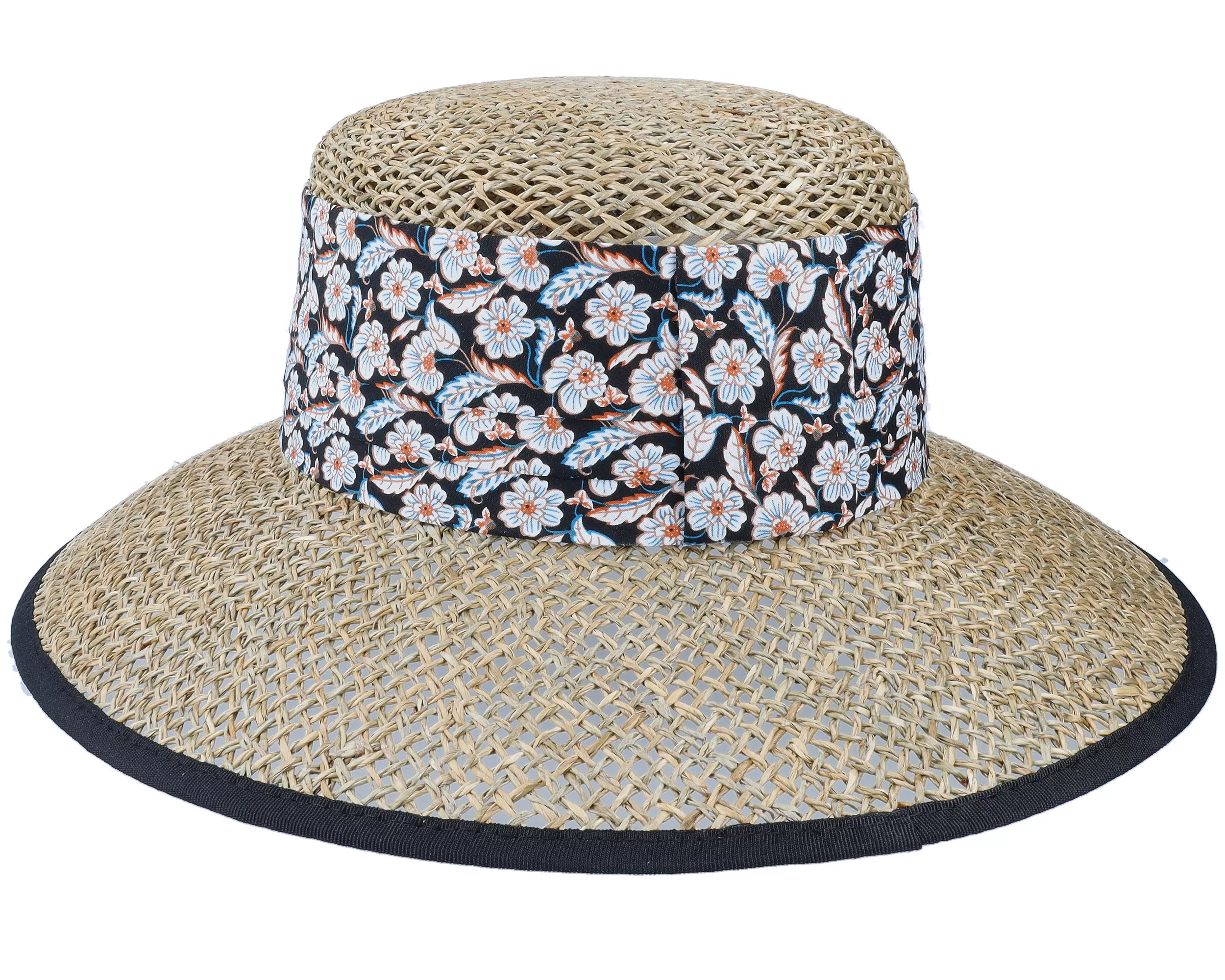 Seagras Floppy With Small Nature-Black Straw Hat - Seeberger 2 Seagras Floppy With Small Nature-Black Straw Hat - Seeberger - Image 2