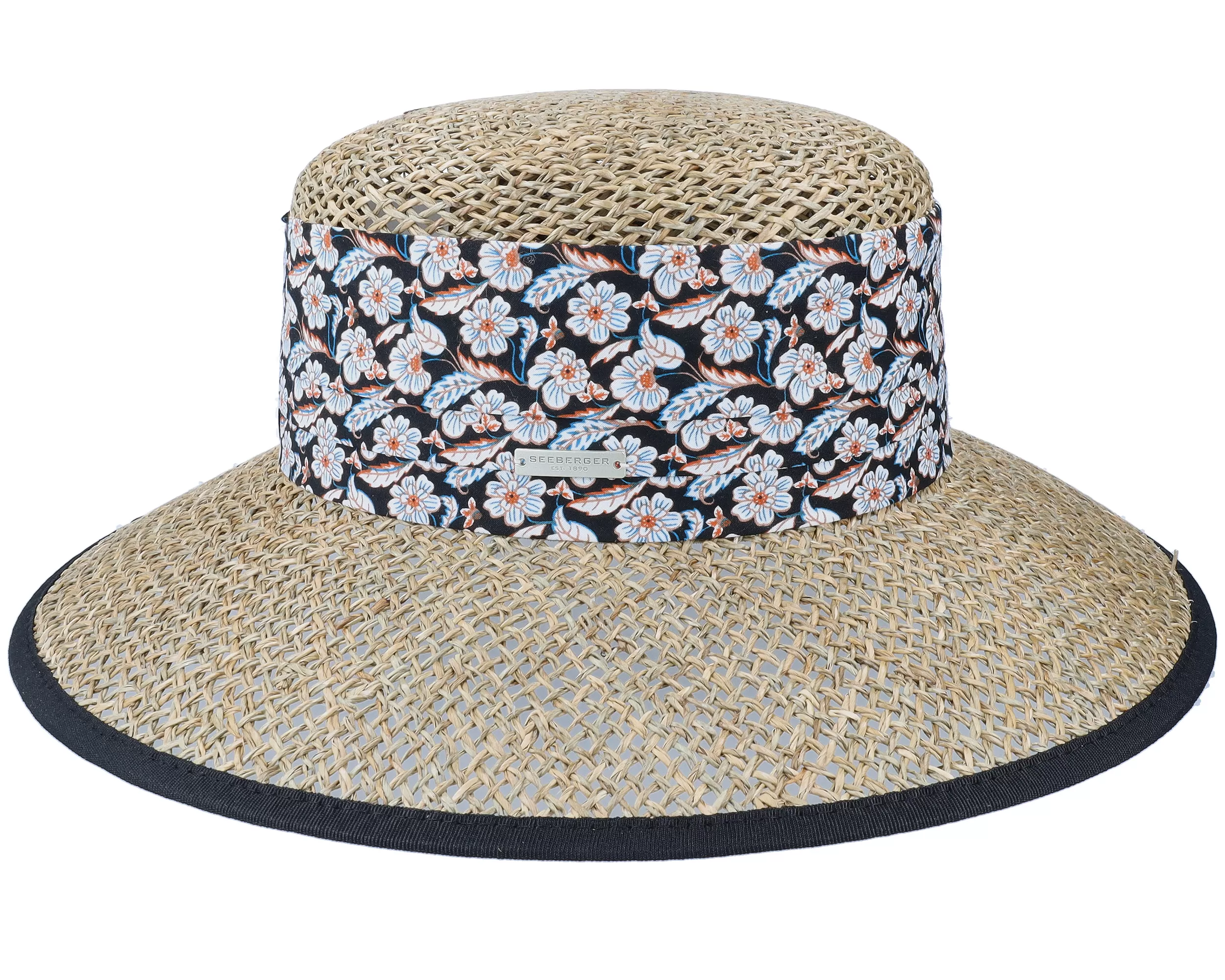Seagras Floppy With Small Nature-Black Straw Hat - Seeberger 3 Seagras Floppy With Small Nature-Black Straw Hat - Seeberger - Image 3