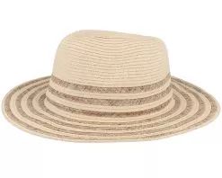 Fedora In Stripy Design Linen Sand Straw Hat - Seeberger