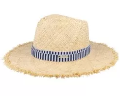 Raffia Fedora With Stripy Nature-Navy Straw Hat - Seeberger