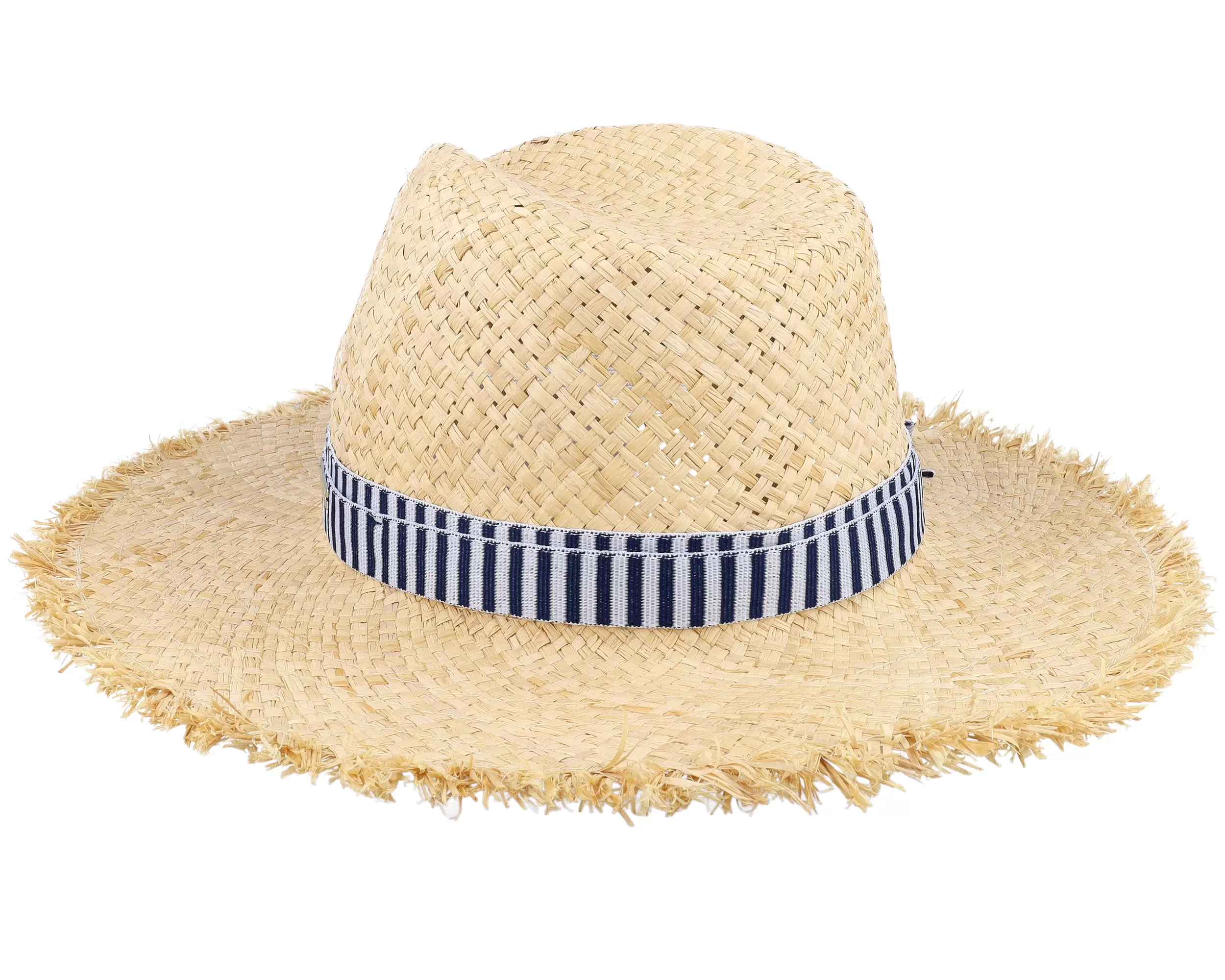 Raffia Fedora With Stripy Nature-Navy Straw Hat - Seeberger 2 Raffia Fedora With Stripy Nature-Navy Straw Hat - Seeberger - Image 2