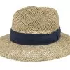 100% Seagras Natural/Swallow Blue Straw Fedora - Seeberger