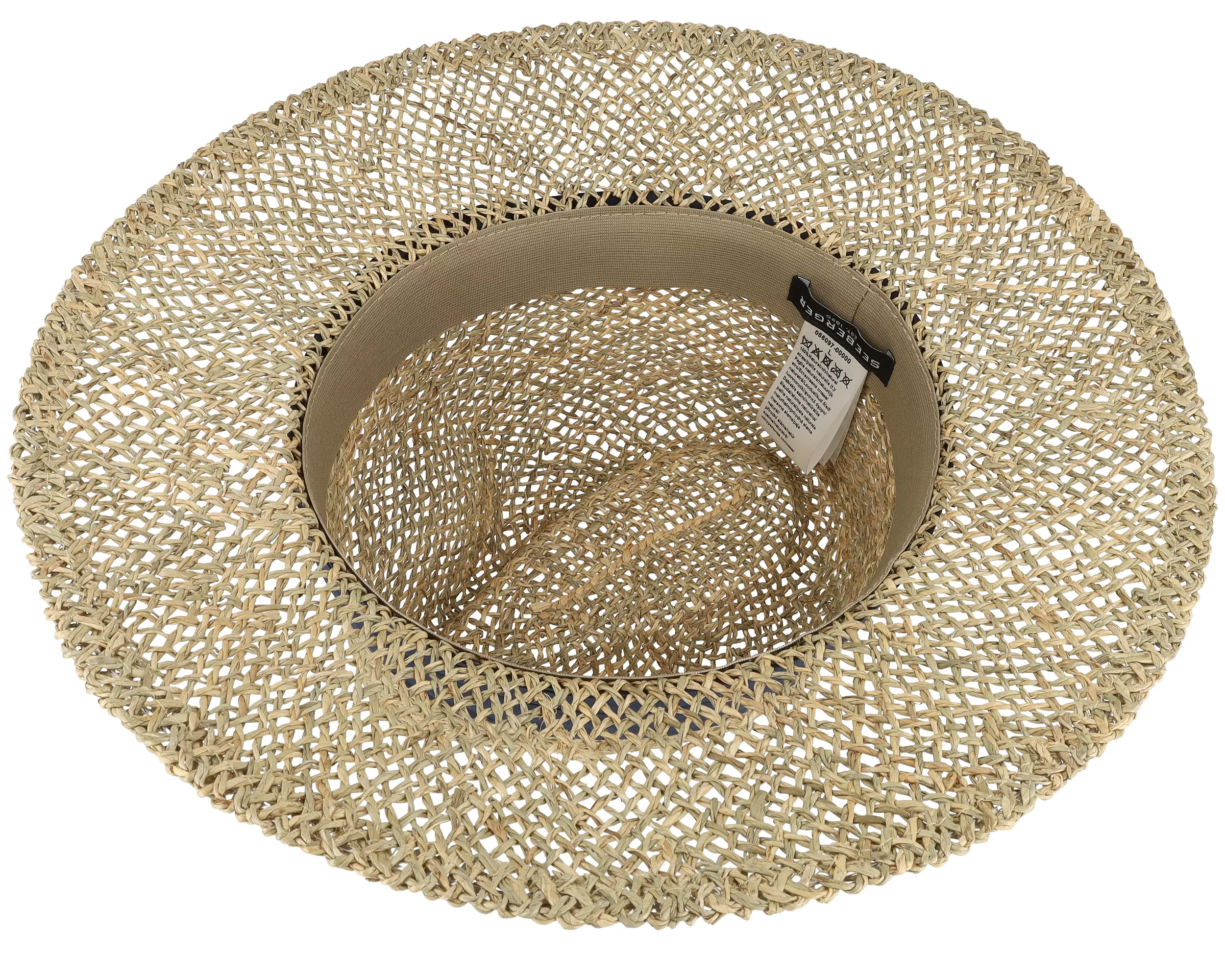 100% Seagras Natural/Swallow Blue Straw Fedora - Seeberger 4 100% Seagras Natural/Swallow Blue Straw Fedora - Seeberger - Image 4