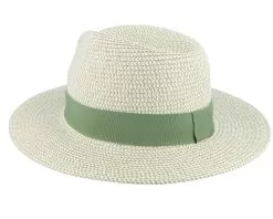 Paper Mix Fedora Ribbon Grass-green/Linen Straw Hat - Seeberger -Fashion Hat Online 4062845262377 2