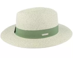 Paper Mix Fedora Ribbon Grass-green/Linen Straw Hat - Seeberger -Fashion Hat Online 4062845262377 3