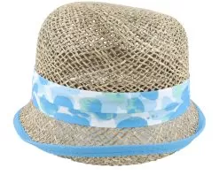 Seagras Leaf Print Natural/Light Blue Cloche - Seeberger -Fashion Hat Online 4062845273120 2
