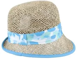 Seagras Leaf Print Natural/Light Blue Cloche - Seeberger -Fashion Hat Online 4062845273120 3