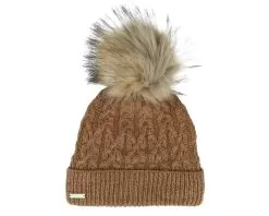 Knit Beanie With Turn Up Brown Pom - Seeberger