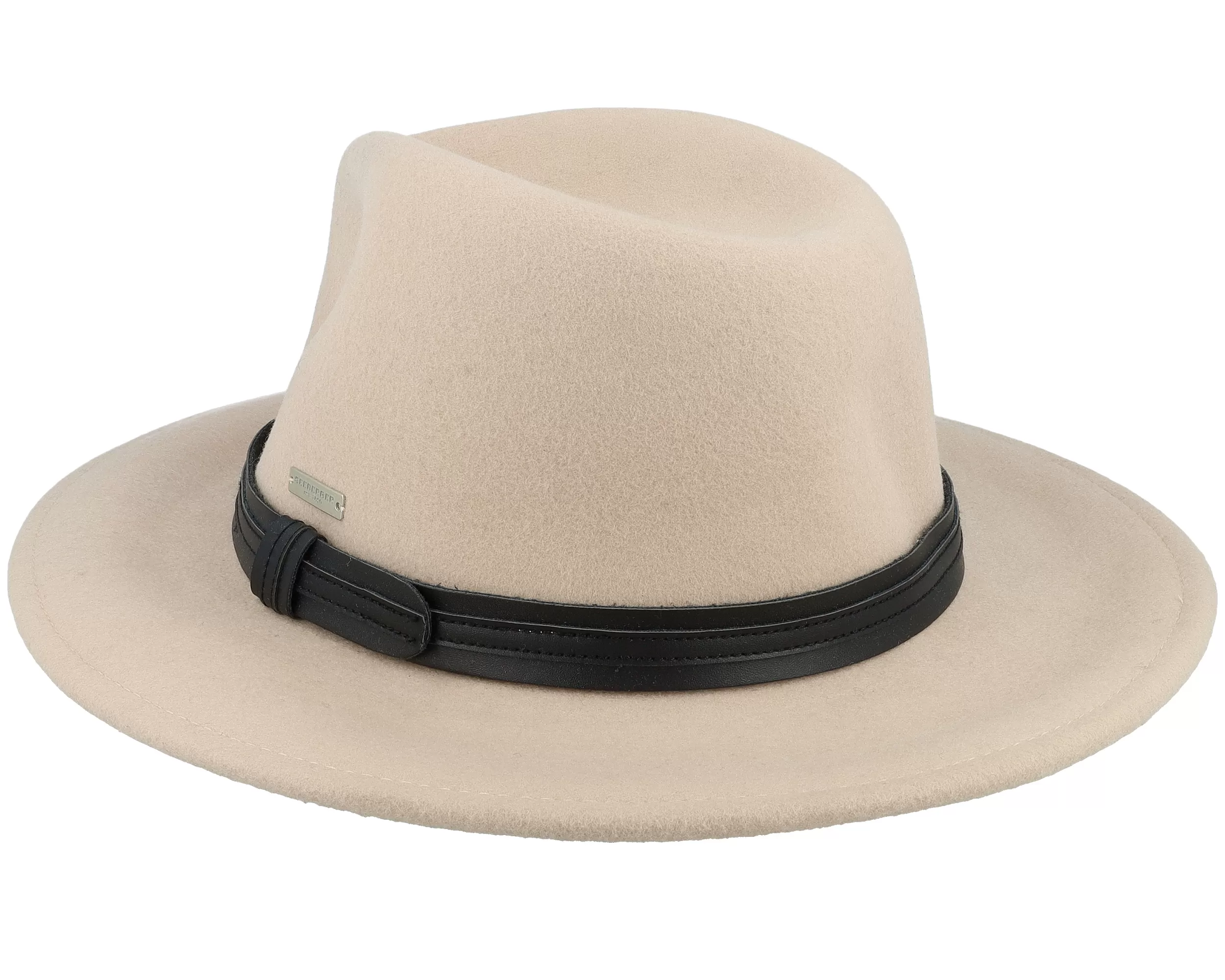 Woolfelt Beige With Black Fedora - Seeberger 2 Woolfelt Beige With Black Fedora - Seeberger - Image 2
