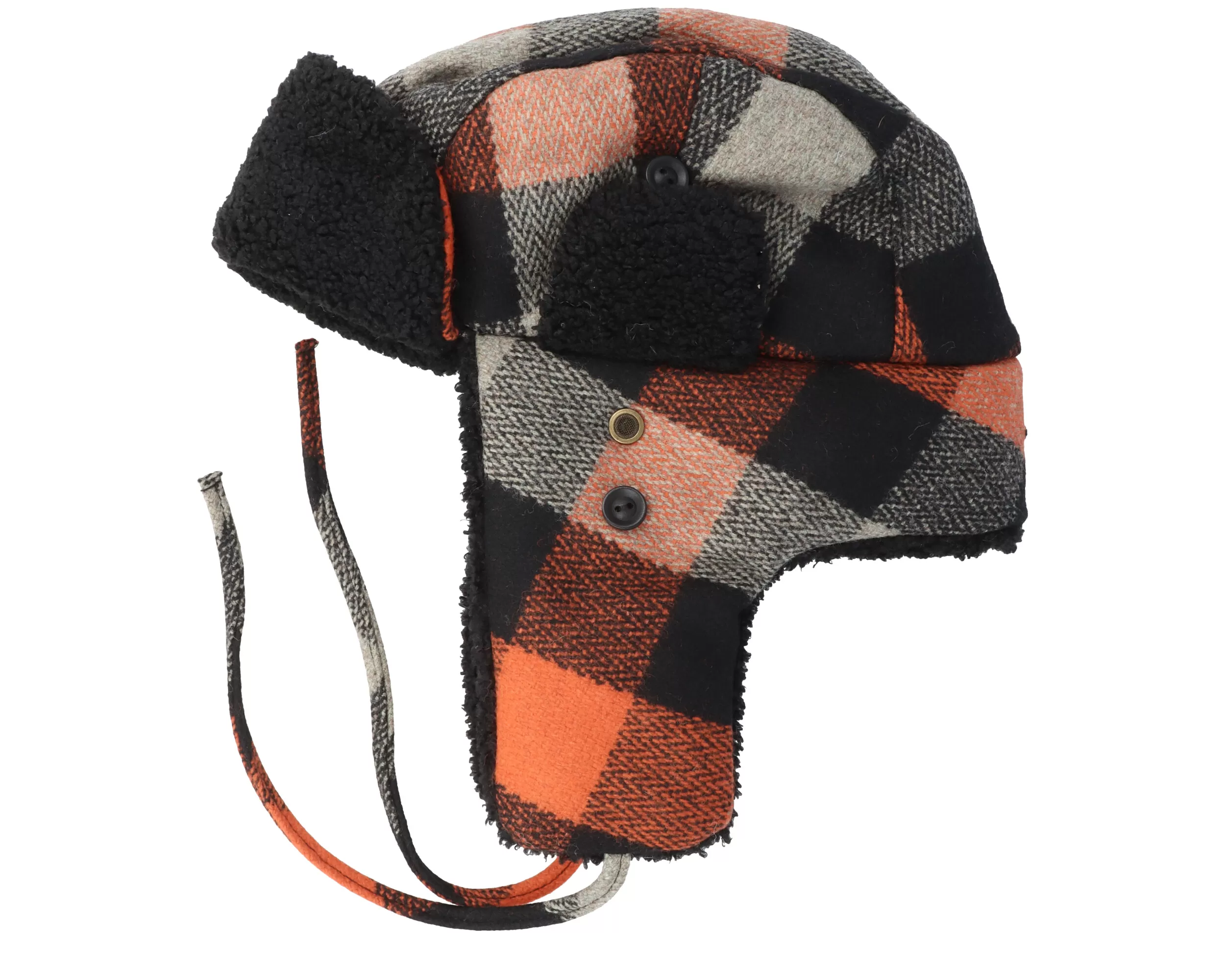 Bomber Cap Wool Check Black/Orange Trapper - Stetson 1 Bomber Cap Wool Check Black/Orange Trapper - Stetson