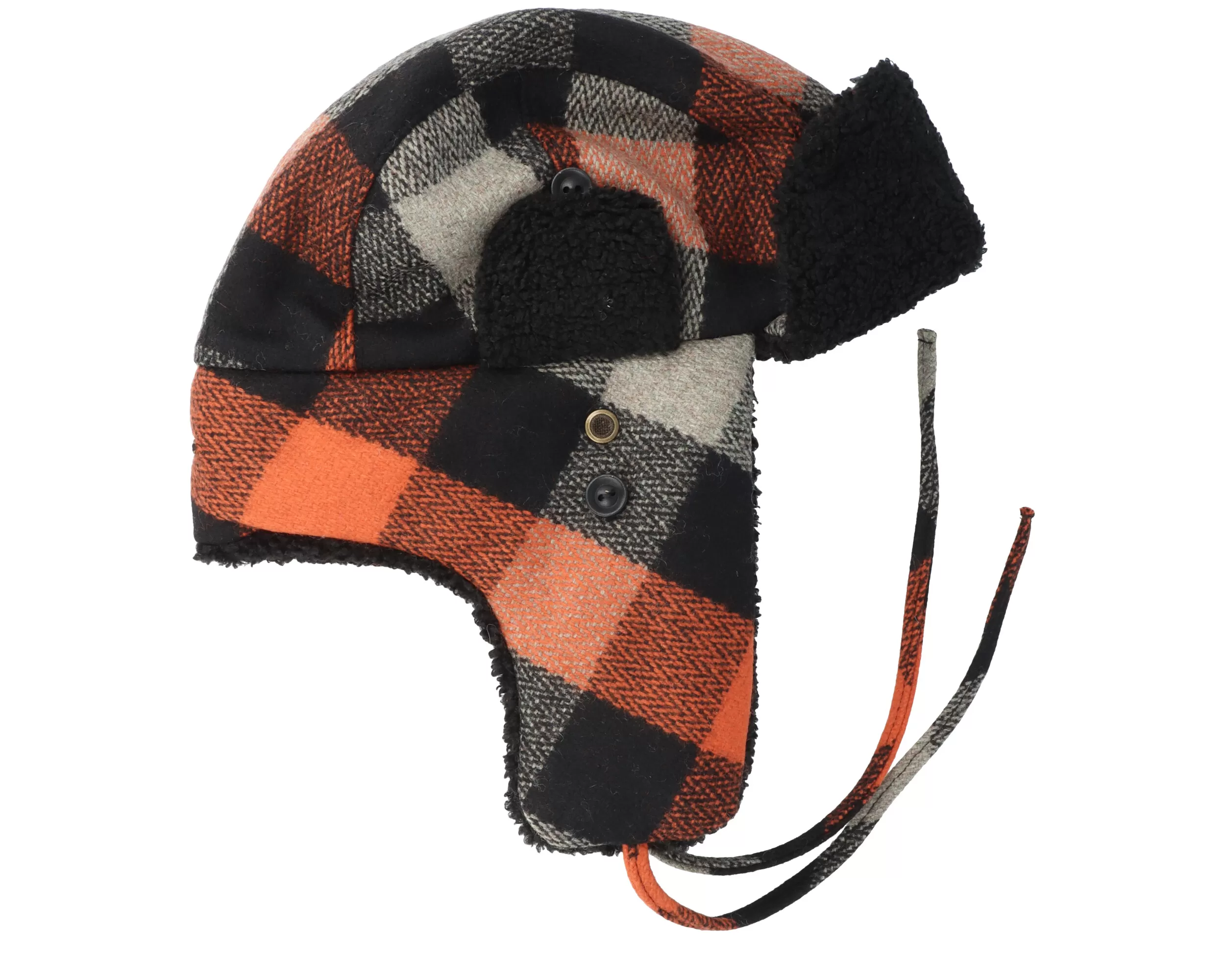 Bomber Cap Wool Check Black/Orange Trapper - Stetson 2 Bomber Cap Wool Check Black/Orange Trapper - Stetson - Image 2