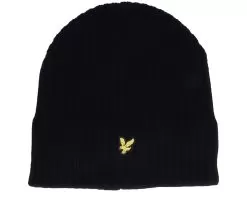 Knitted Ribbed True Black Beanie - Lyle & Scott