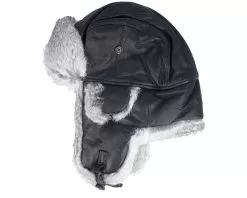 Leather Nl-fl/Rabbit Black/Greymel. Trapper - MJM Hats
