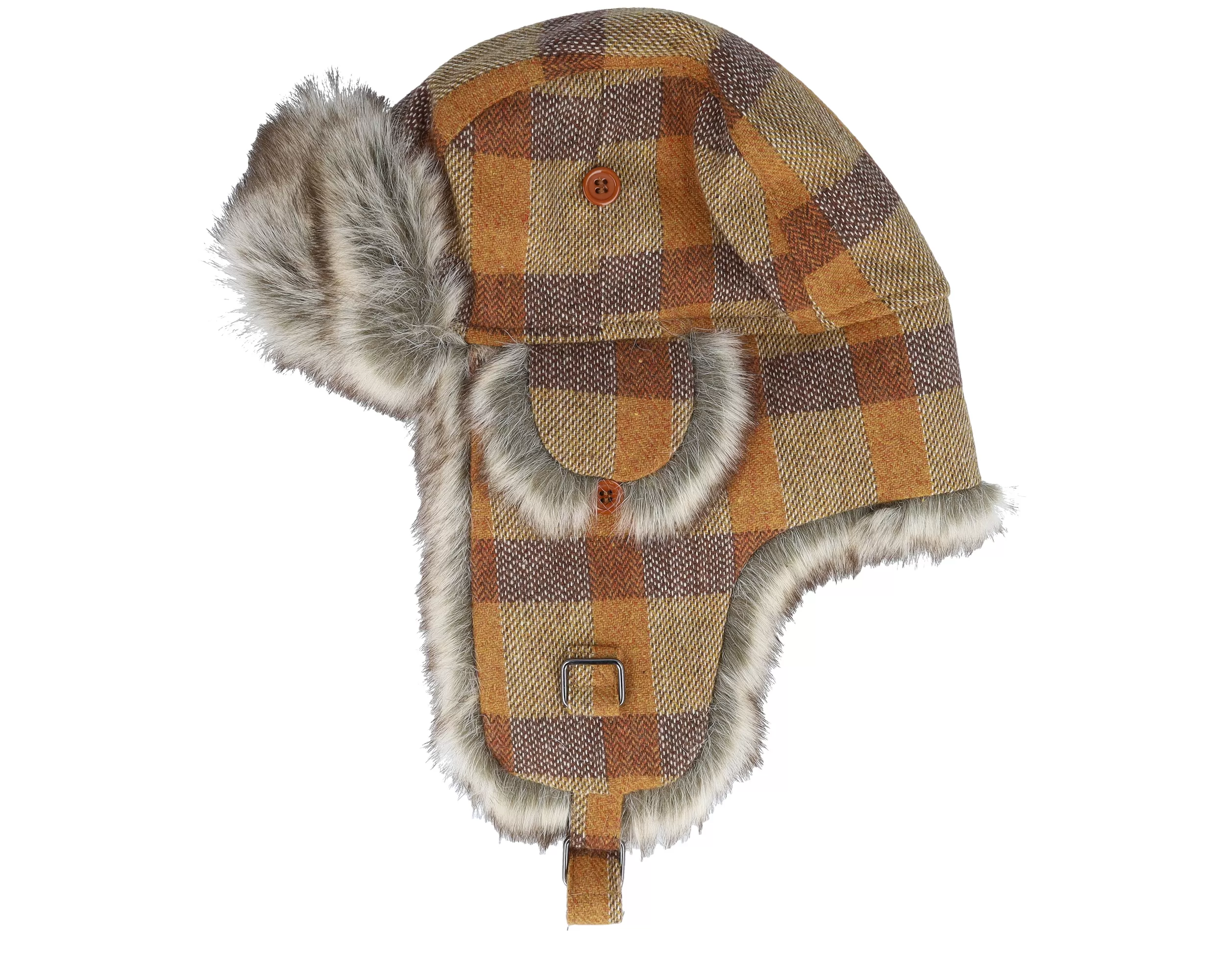 Jim Faux Fur Curry Check Trapper - MJM Hats 2 Jim Faux Fur Curry Check Trapper - MJM Hats - Image 2