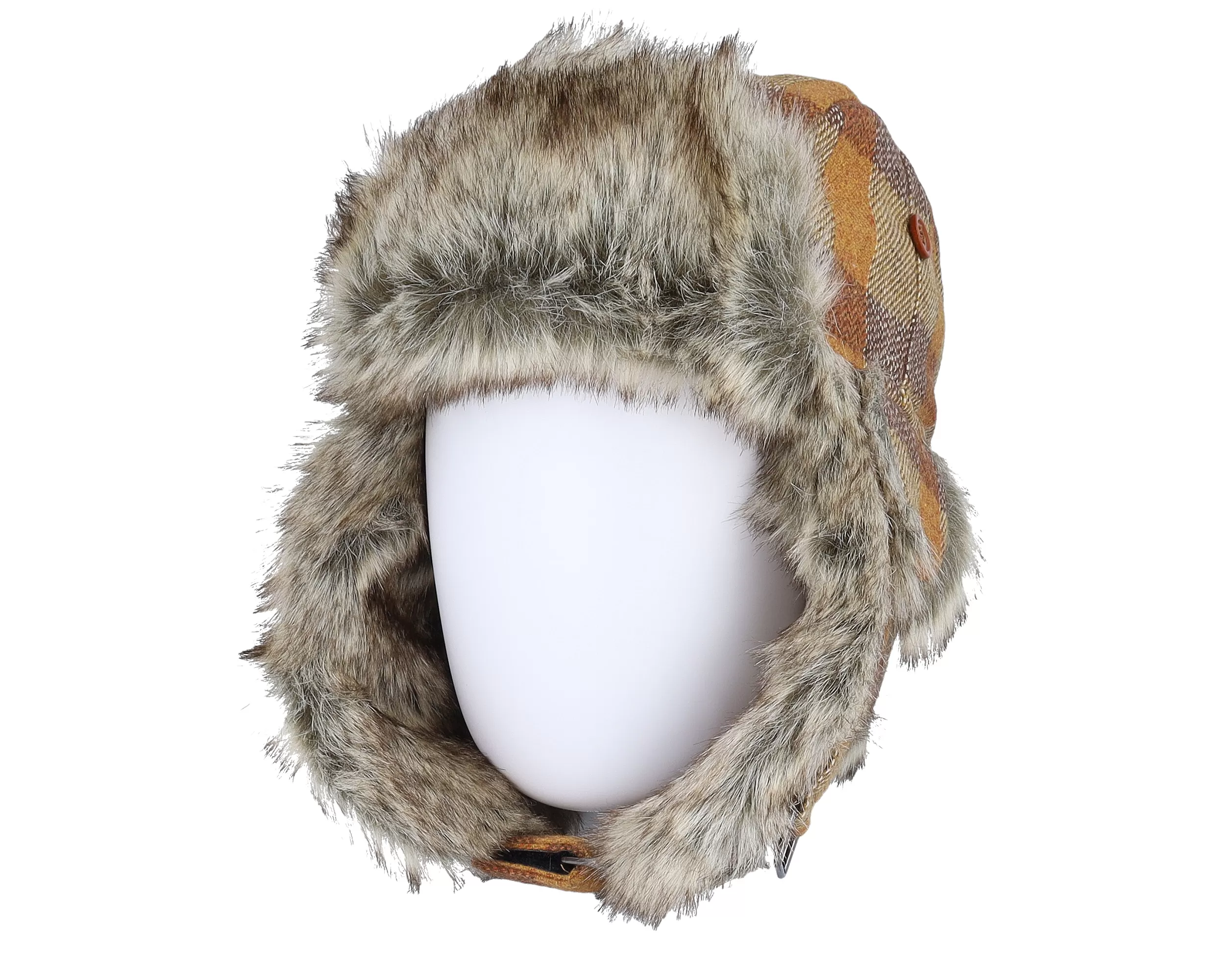 Jim Faux Fur Curry Check Trapper - MJM Hats 3 Jim Faux Fur Curry Check Trapper - MJM Hats - Image 3