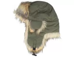 Recycled Taslan/Faux Fur Army/Natural Trapper - MJM Hats