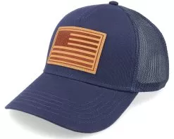 USA Twill Valin Leather Patch Navy Trucker - American Needle