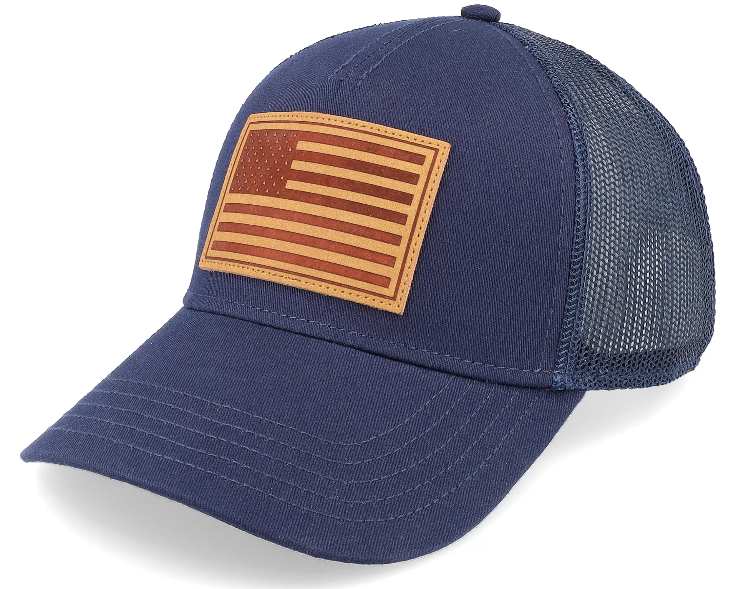 USA Twill Valin Leather Patch Navy Trucker - American Needle 1 USA Twill Valin Leather Patch Navy Trucker - American Needle