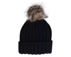 Fur Pop Chunky Beanie Black Pom - Beechfield