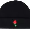 Tiny Red Rose Black Short Beanie - Iconic