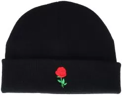 Tiny Red Rose Black Short Beanie - Iconic