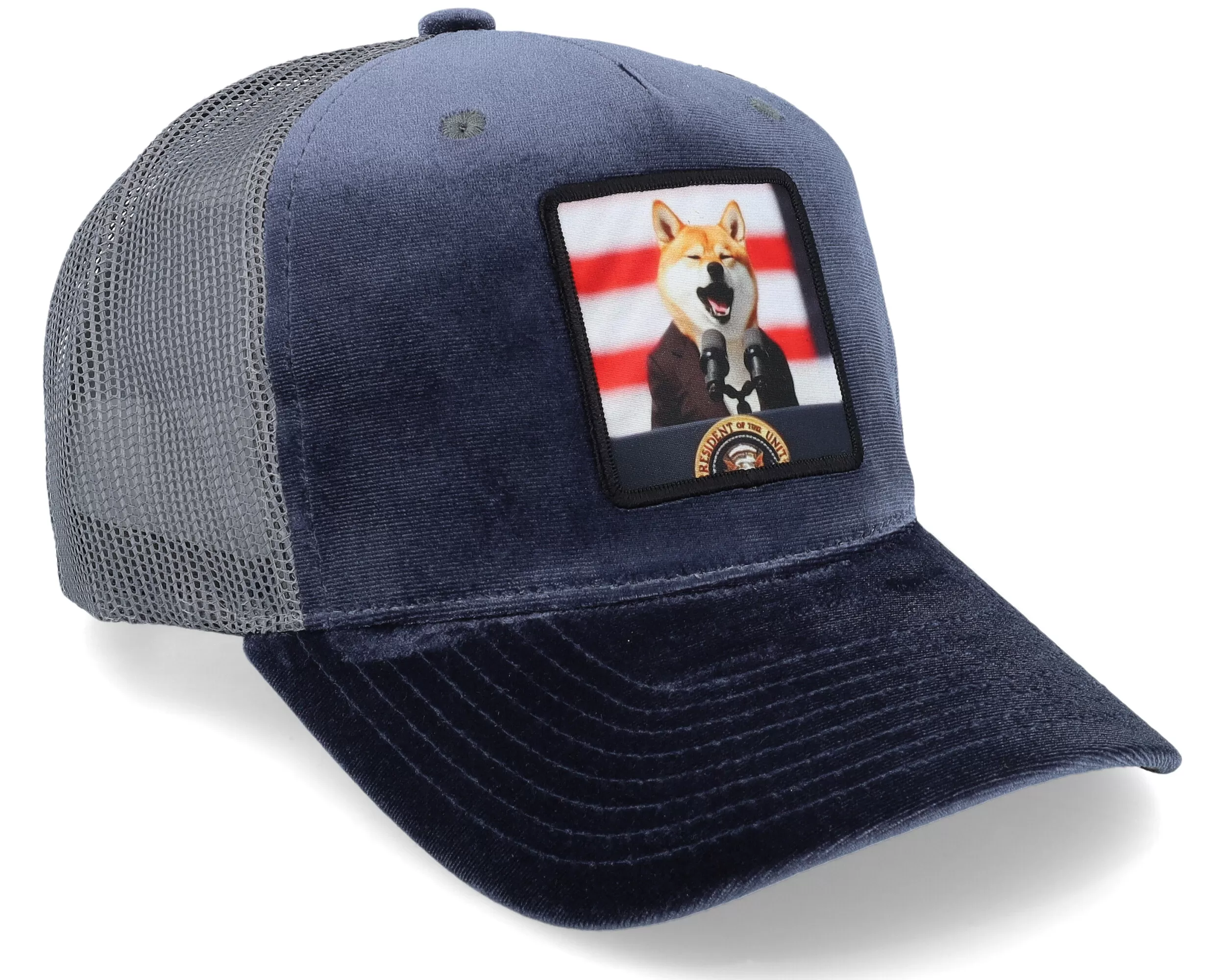 Shiba Inu For President Grey Velvet Trucker - Iconic 2 Shiba Inu For President Grey Velvet Trucker - Iconic - Image 2
